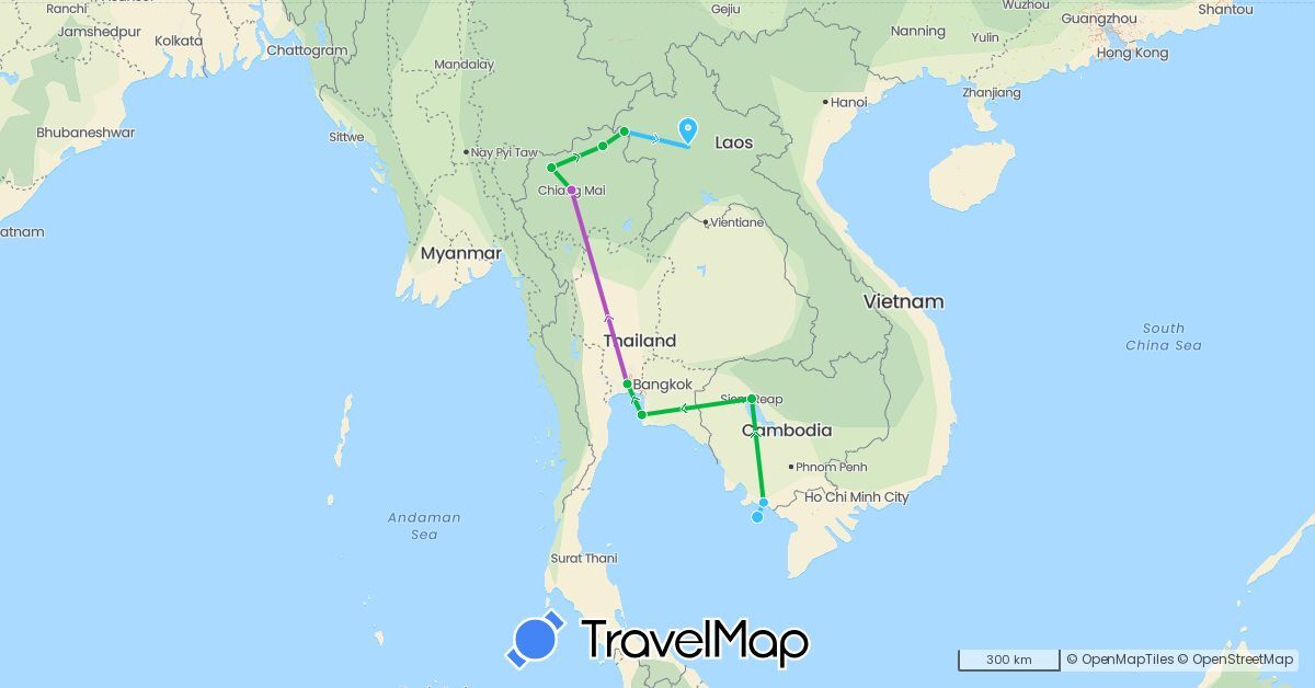 TravelMap itinerary: driving, bus, train, boat in Cambodia, Laos, Thailand, Vietnam (Asia)